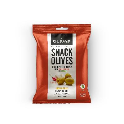 Olymp Snack zelené olivy s chilli papričkou a bylinkami 